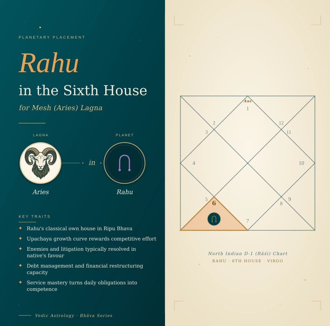Shadowy Rahu in the sixth house of a Mesh Lagna kundali in Kanya